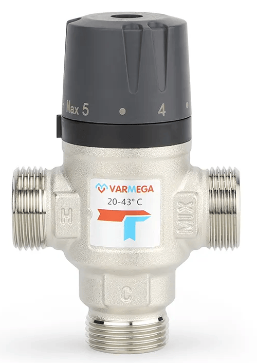 VARMEGA Термосмесительный клапан, НР, 20-55°, Kvs 4.2, боковое смешение 1"