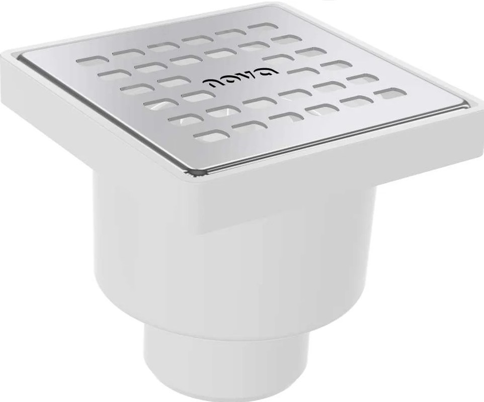 Nova Трап сантехнический нерж. с рамкой 10*10, нижний, Ø50