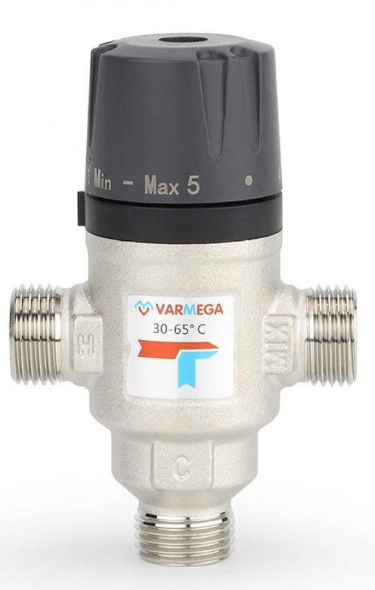 VARMEGA Термосмесительный клапан, НР, 30-65°, Kvs 3.2, боковое смешение 1"