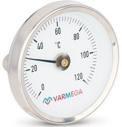 VARMEGA Термометр биметаллический накладной, 120°С, с пружиной 63 мм
